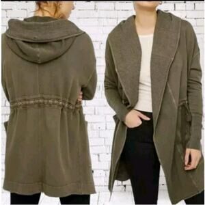 Free People Studio City Army Green Open Cardigan Jacket Chunky Oversized Boho S